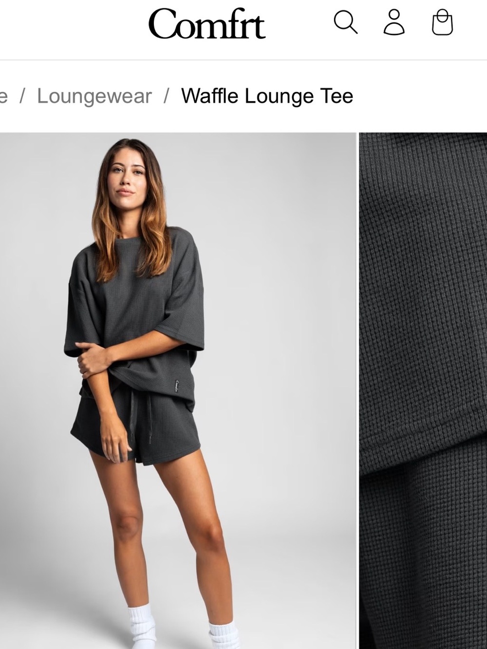 Comfrt Waffle Lounge Tee in Charcoal Gray